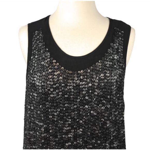 LOLA & SOPHIE Black Sequins Blouse Chiffon Layers Sheer Embellished Top Small EC - Picture 3 of 8